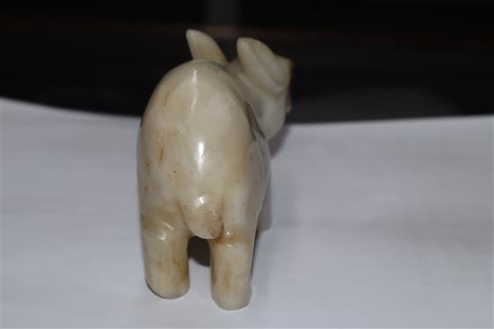 A 19th century Chinese white jade figure of a rabbit, glass inset eyes